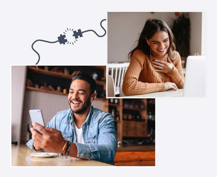 man and woman connecting online